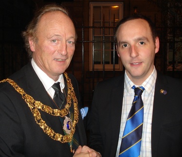 Grand Master Mason congratulates Stuart Jack, RWM