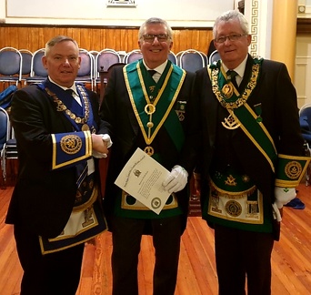Bro. Alex Hamilton with Bro. William Perry, P.G.M. and James Muircroft, R.W.M. 